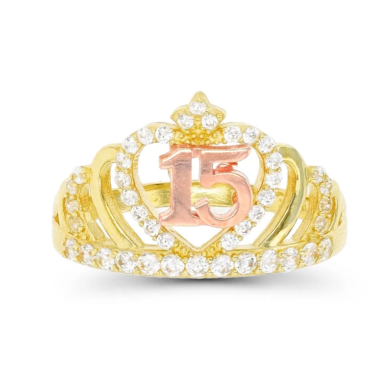 Bold Statement Ring-10KT Yellow and Rose Gold Cubic Zirconia Quinceanera Ring