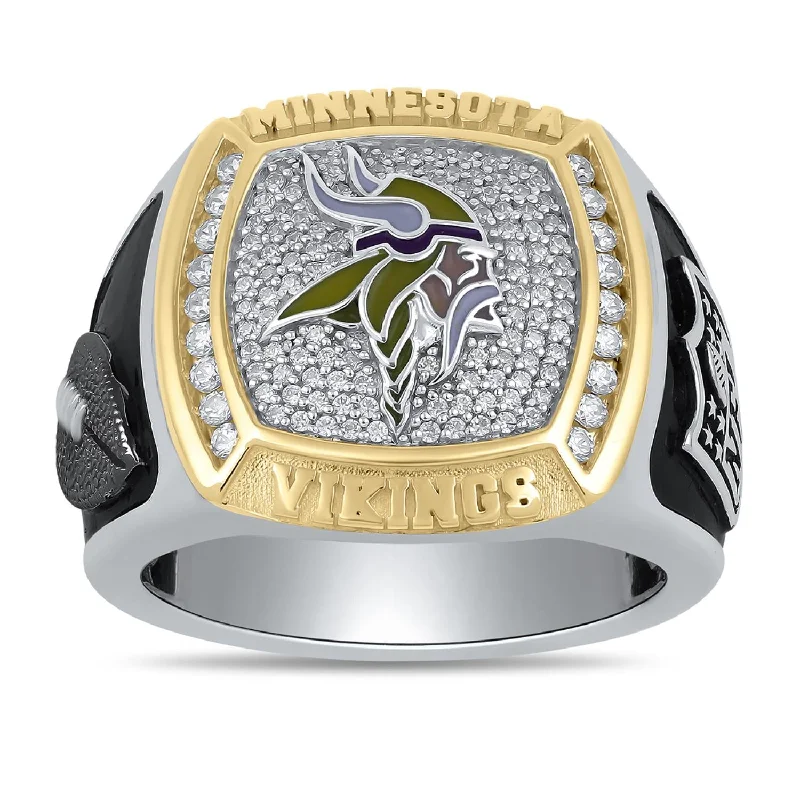 Men's Stainless Steel Ring-True Fans Fine Jewelry Minnesota Vikings 1/2 CTW Diamond Ring in Sterling Silver