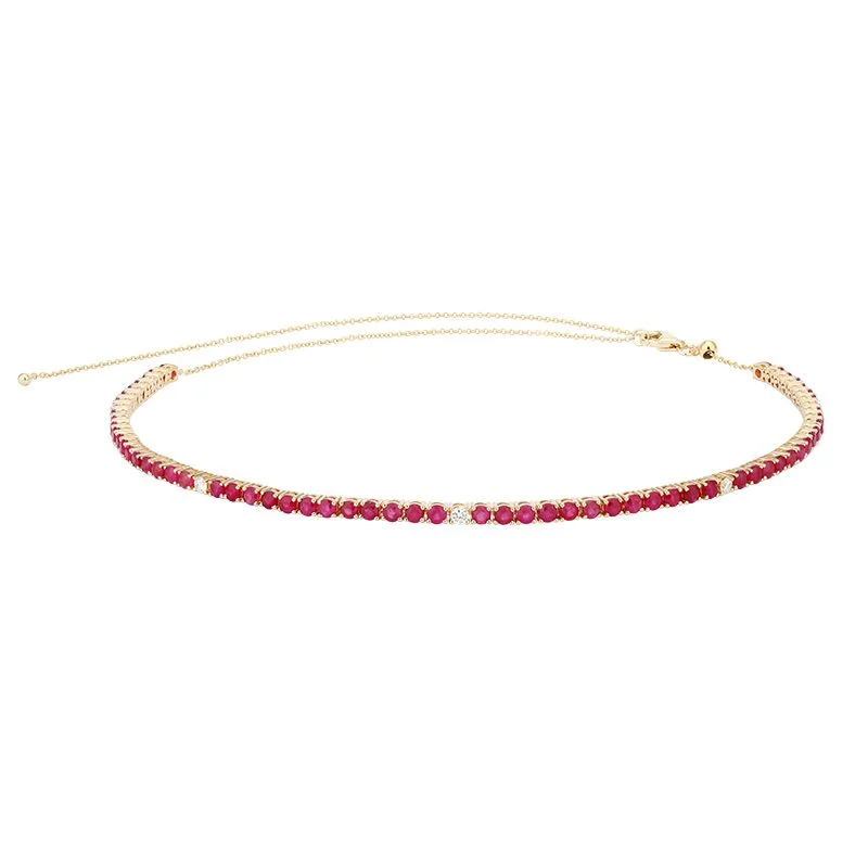 Gemstone Chain Necklace-Gemstone & Diamond Tennis Choker