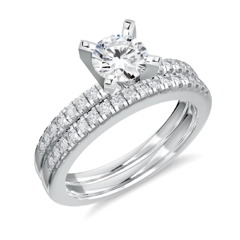 Gold Ring with Diamonds-Signature EcoLove 1 CTW Lab Grown Diamond Bridal Set Ring in 14KT White Gold