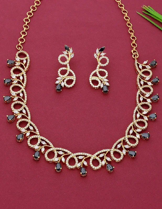 Silver Infinity Necklace-Designer Gold Plated Zirconia Necklace Set