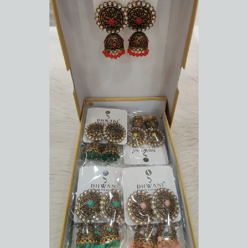 Butterfly Shape Earrings-Dhwani Antic Gold Plated Kundan And Pearl Jhumki Earrings (Assorted Color)