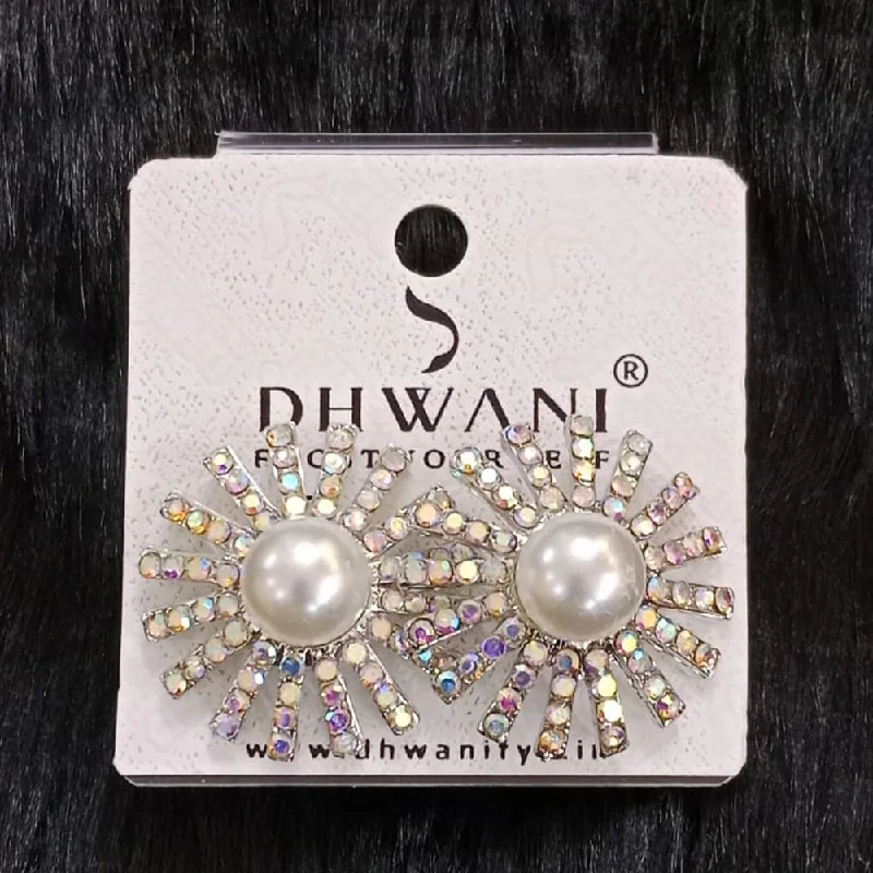 Colorful Drop Earrings-Dhwani Silver Plated Austrian Stone Studs Earrings