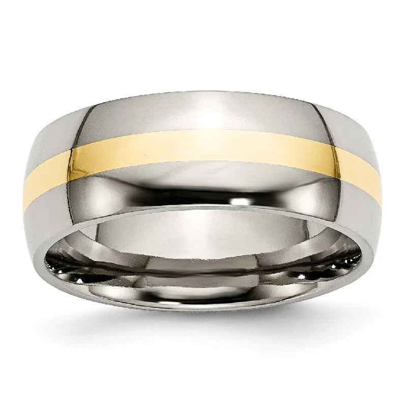 Adjustable Silver Ring-Titanium 14k Yellow Inlay 8mm Polished Band