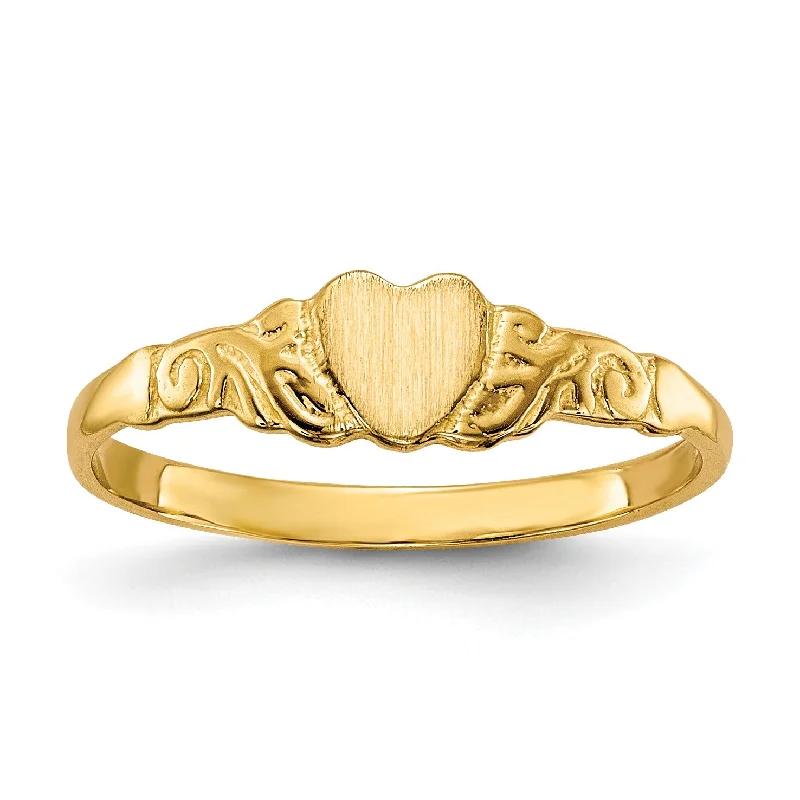 Wedding Ring with Diamonds-14KT Yellow Gold Childrens Heart Ring; Size 4.5