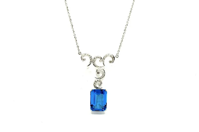 Long Necklace for Party-Blue Topaz & Diamonds Necklace AD No.0637