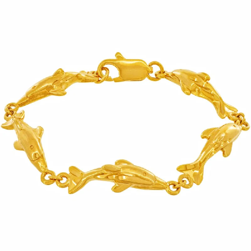 Gold Cuff Bangle-Dolphin Link Charm Bracelet