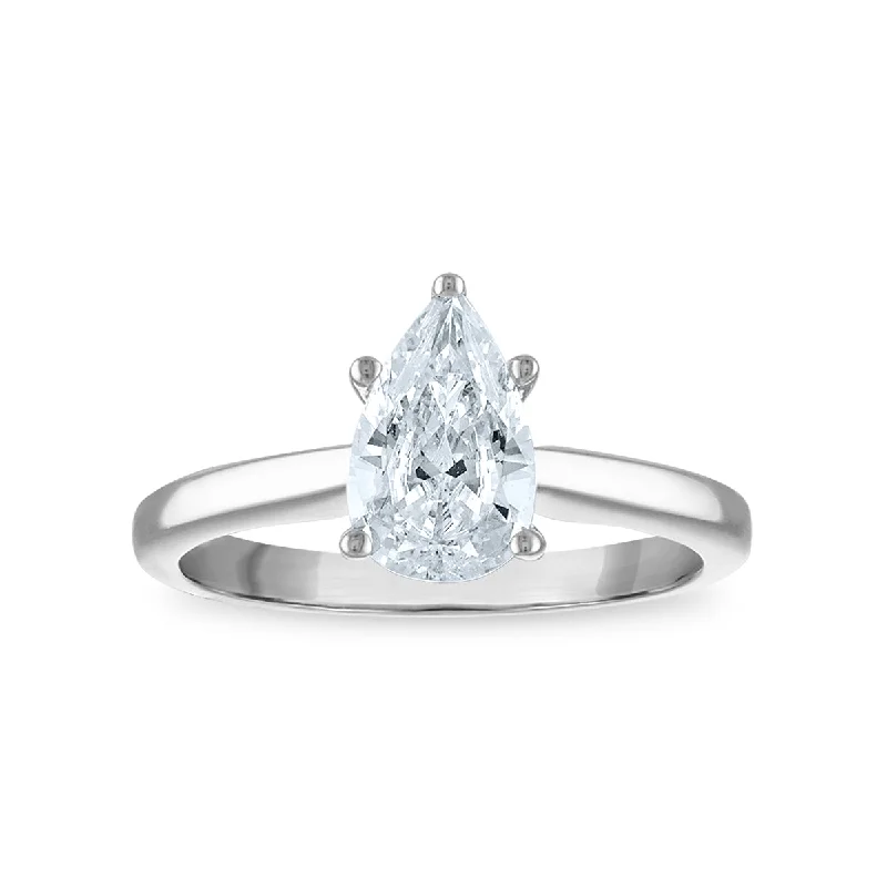 Chunky Gold Ring-Signature Certificate EcoLove 1-1/2 CTW Pear Diamond Solitaire Engagement Ring in 14KT White Gold