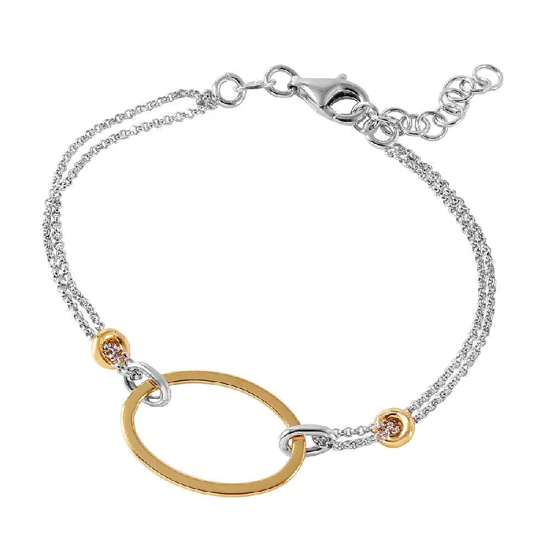 Multi-Colored Leather Bracelet-Clearance-Silver 925 Rhodium Plated Italian Bracelet with Small Gold Plated Oval Accents - ITB00162RH-GP