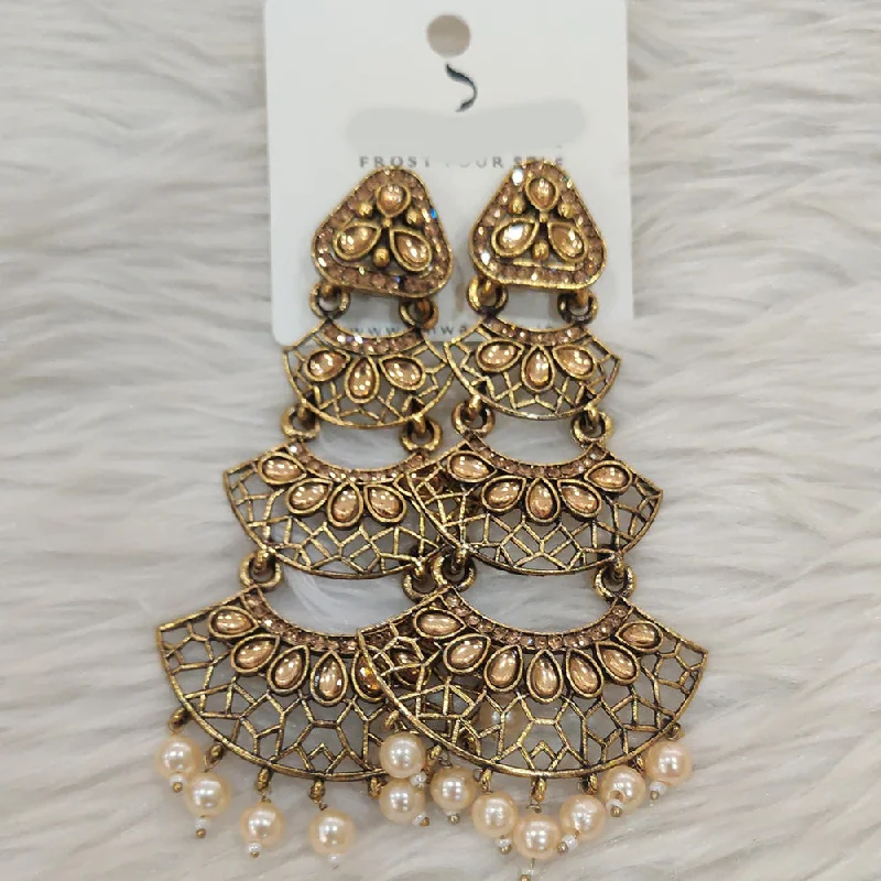 Elegant Crystal Earrings-Dhwani Gold Plated Kundan Stone And Pearl Dangler Earrings