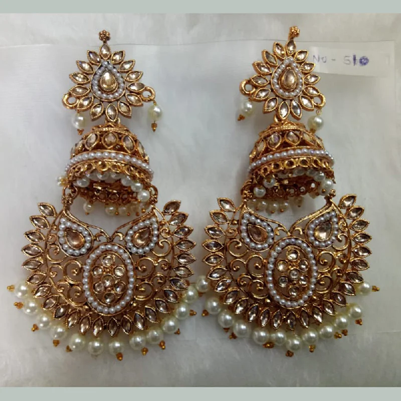 Luxury Crystal Earrings-Khushboo Jewellers Gold Plated Crystal Stone And Pearl Dangler Earrings