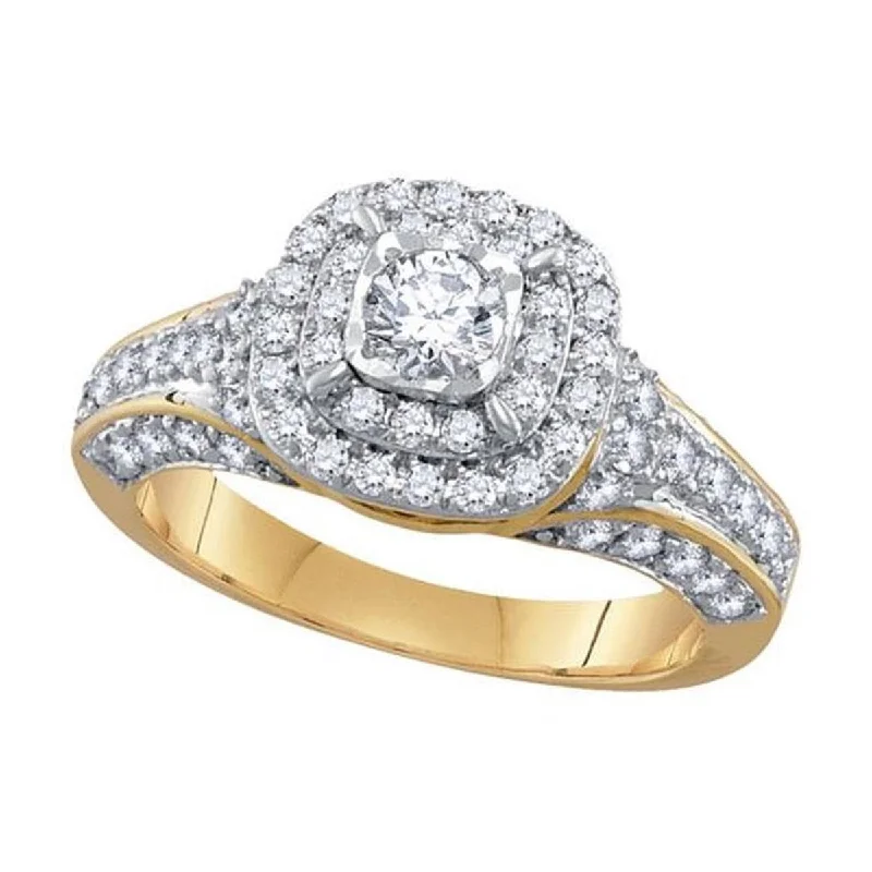 Bold Silver Band Ring-Signature 1 CTW Diamond Halo Engagement Ring in 14KT Yellow Gold