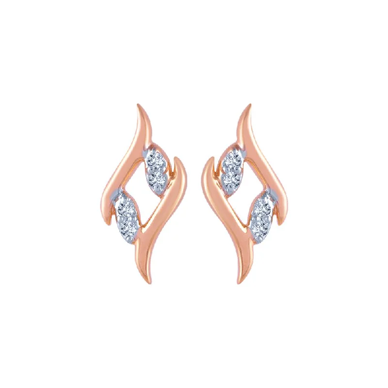 Silver Stud Earrings-14k (585) Rose Gold And Diamond Stud Earrings For Women