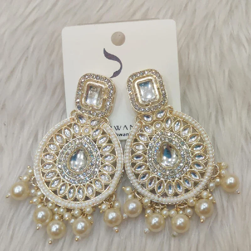 Silver Teardrop Earrings-Dhwani Gold Plated Austrian Stone And Pearl Dangler Earrings