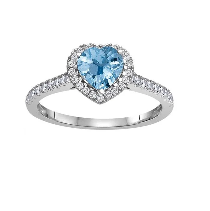 Elegant Wedding Ring Set-6MM Heart Shape Blue Topaz and White Sapphire Birthstone Heart Ring in 10KT White Gold