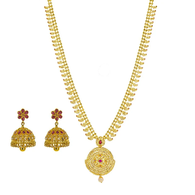 Dainty Gold Necklace-22K Yellow Gold Uncut Diamond Mango Necklace Set W/ 10.91ct Uncut Diamonds & Rubies