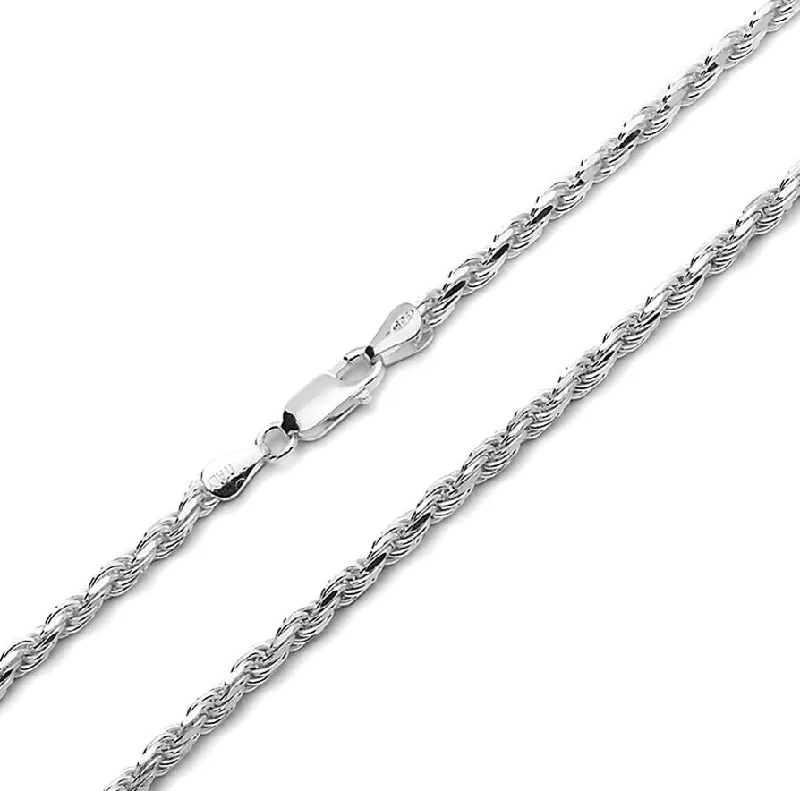 Crystal Bead Necklace-Rope Chain Necklace .925 Sterling Silver w. Rhodium plate