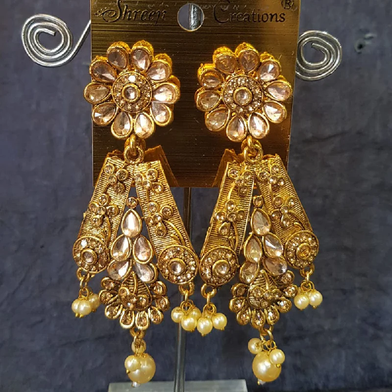 Chic Dangle Earrings-Shreeji Gold Plated Crystal Stone Dangler Earrings