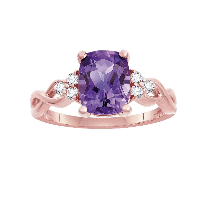 Men’s Gold Signet Ring-Amethyst and White Topaz Ring in 10KT Rose Gold