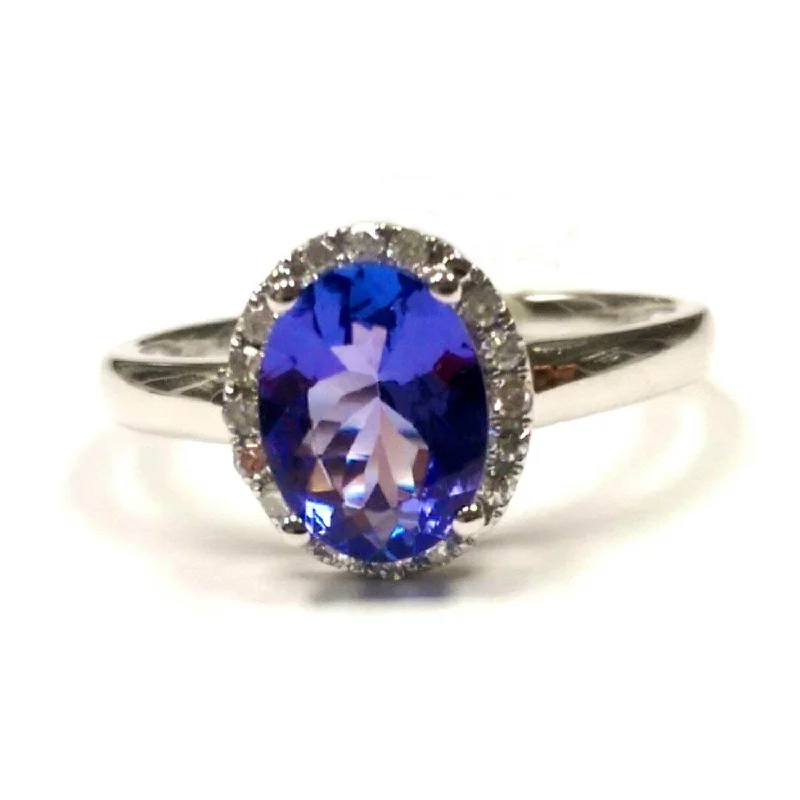 Dainty Engagement Ring-Oval Tanzanite and Diamond Ring in 14KT White Gold