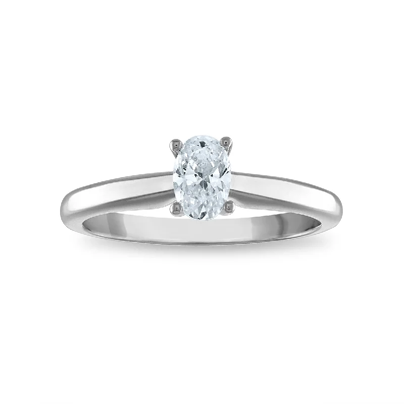 Stackable Wedding Bands-Signature Certificate EcoLove 1/2 CTW Oval Diamond Solitaire Engagement Ring in 14KT White Gold