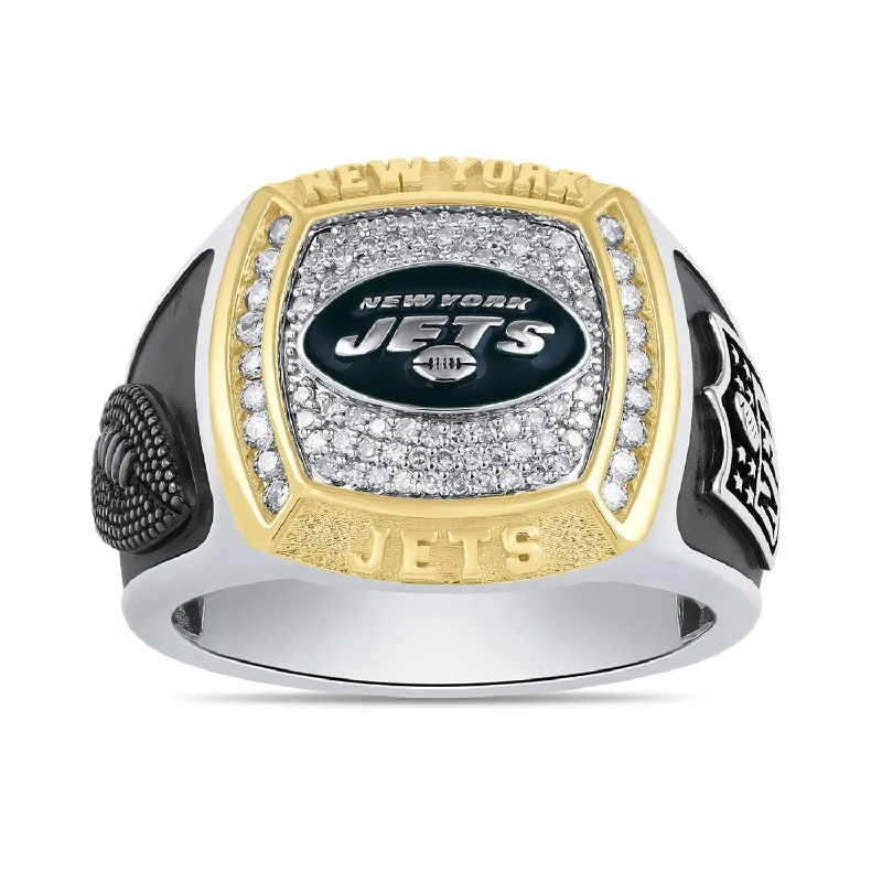 Unique Sterling Silver Ring-True Fans Fine Jewelry New York Jets 1/2 CTW Diamond Ring in Sterling Silver