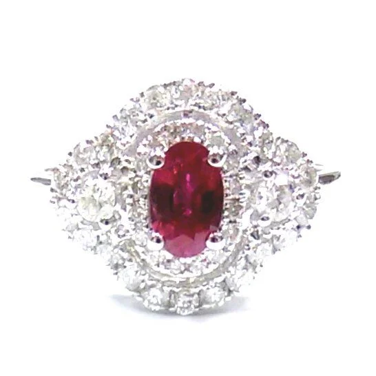 Handmade Promise Ring-4X6MM Oval Ruby and Diamond Ring in 18KT White Gold