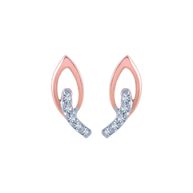 Custom Made Earrings-14k (585) Rose Gold And Diamond Stud Earrings For Women