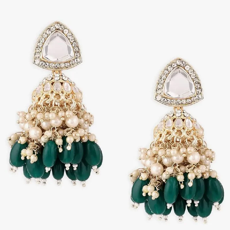 Simple Stud Earrings for Women-Naitika Arts Gold Plated Crystal Stone Pearl And Beads Jhumki Earrings