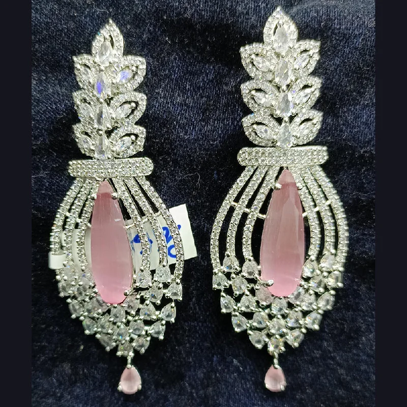 Floral Earrings-Jain Jewellers Silver Plated AD Dangler Earrings