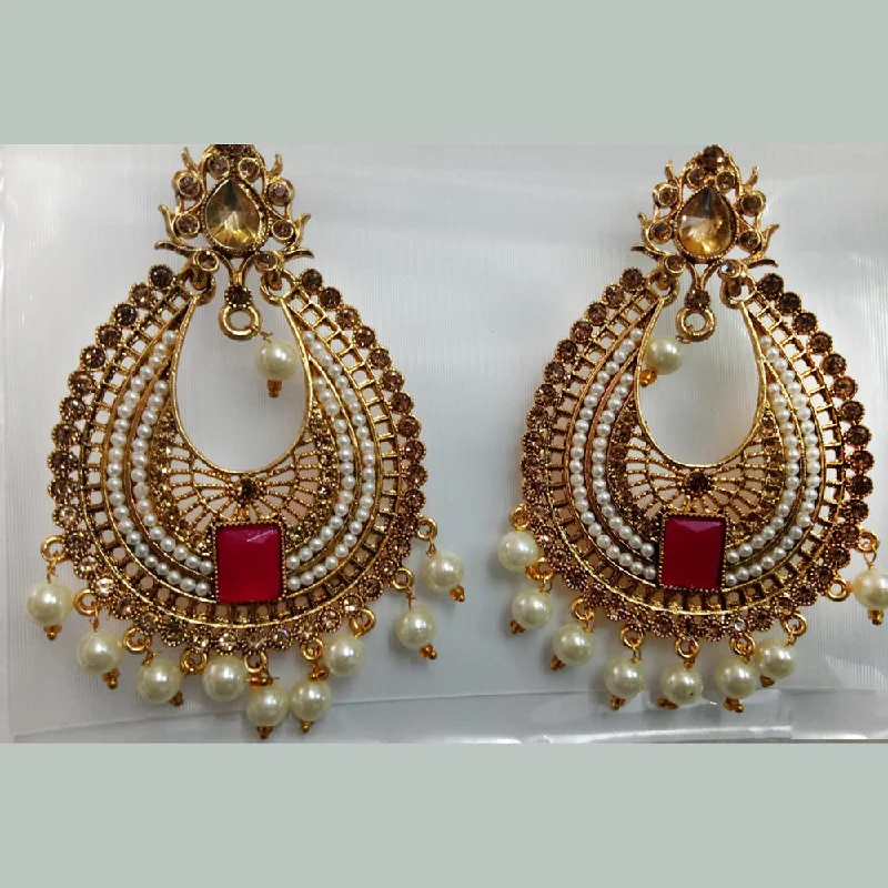 Silver Jewelry Earrings-Khushboo Jewellers Gold Plated Crystal Stone And Pearl Dangler Earrings