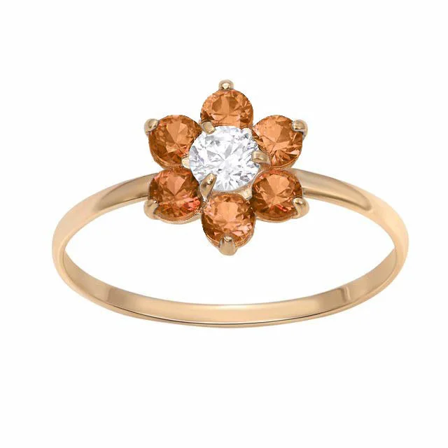 Chunky Silver Ring-10KT Yellow Gold Birthstone Flower Ring; Size 3