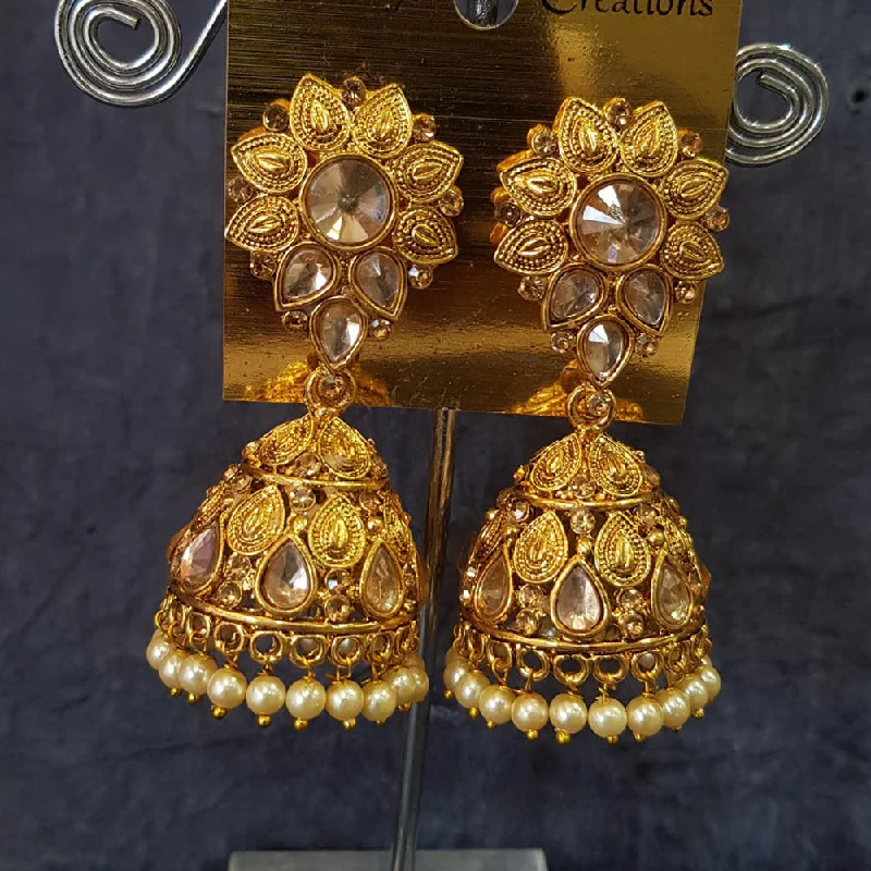 Chunky Hoop Earrings-Shreeji Gold Plated Crystal Stone Jhumki Earrings