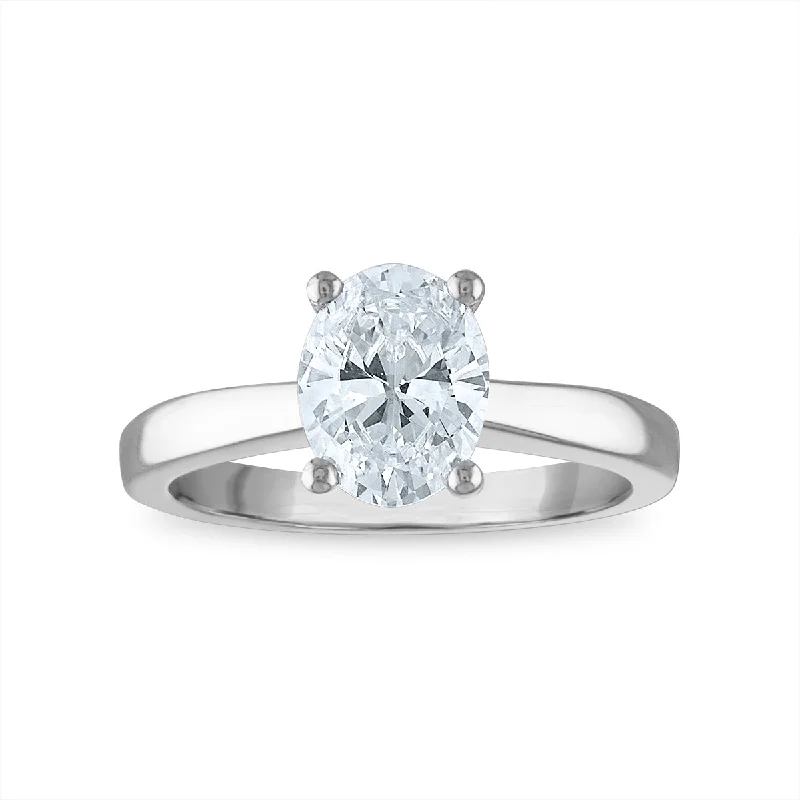 Elegant Diamond Ring-Signature Certificate EcoLove 1-1/2 CTW Oval Diamond Solitaire Engagement Ring in 14KT White Gold