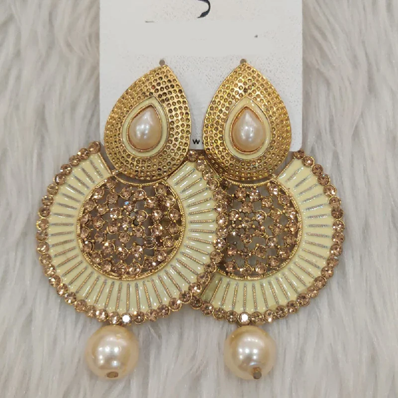 Gold Earrings with Gemstones-Dhwani Gold Plated Austrian Stone Dangler Earrings