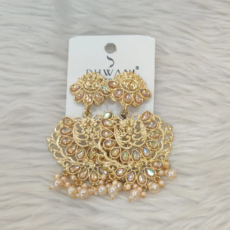 Sweet Earrings for Kids-Dhwani Gold Plated Kundan Stone And Pearl Dangler Earrings