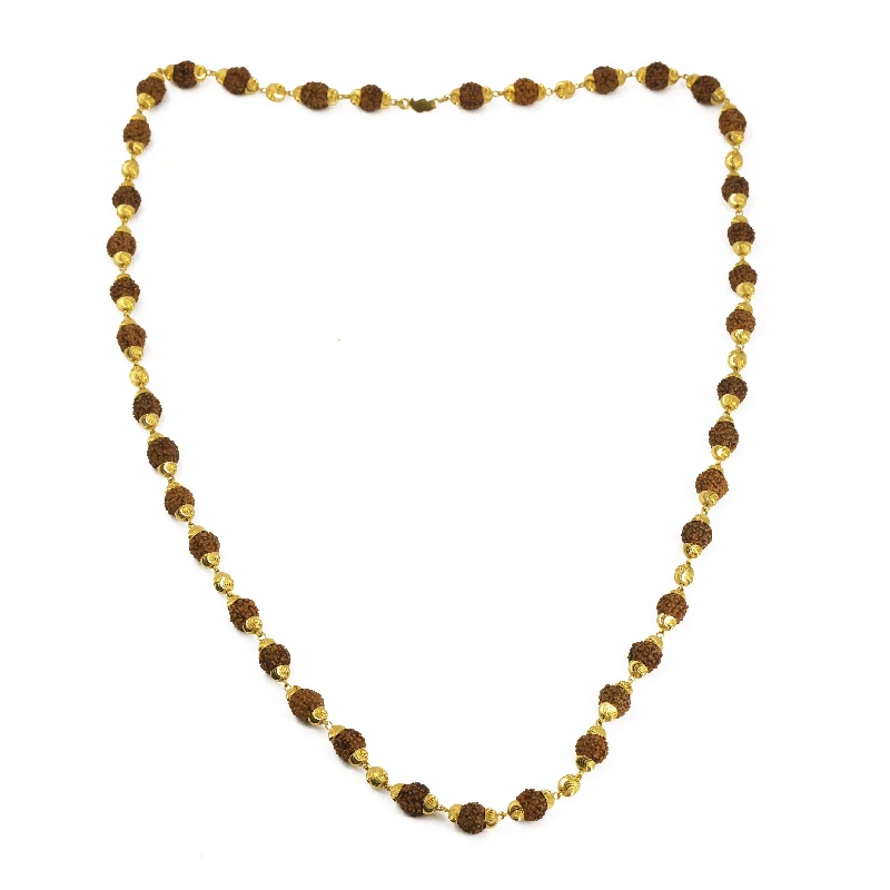 Wedding Necklace for Bridesmaids-22K Yellow Gold Mala Chain W/ Rudraksha Beads