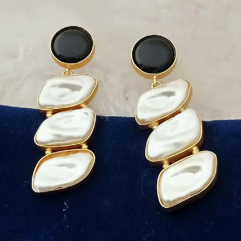 Vintage Pearl Earrings-Marudhar Creations Gold Plated Matte Finish Mother Of Pearl Dangler Earrings