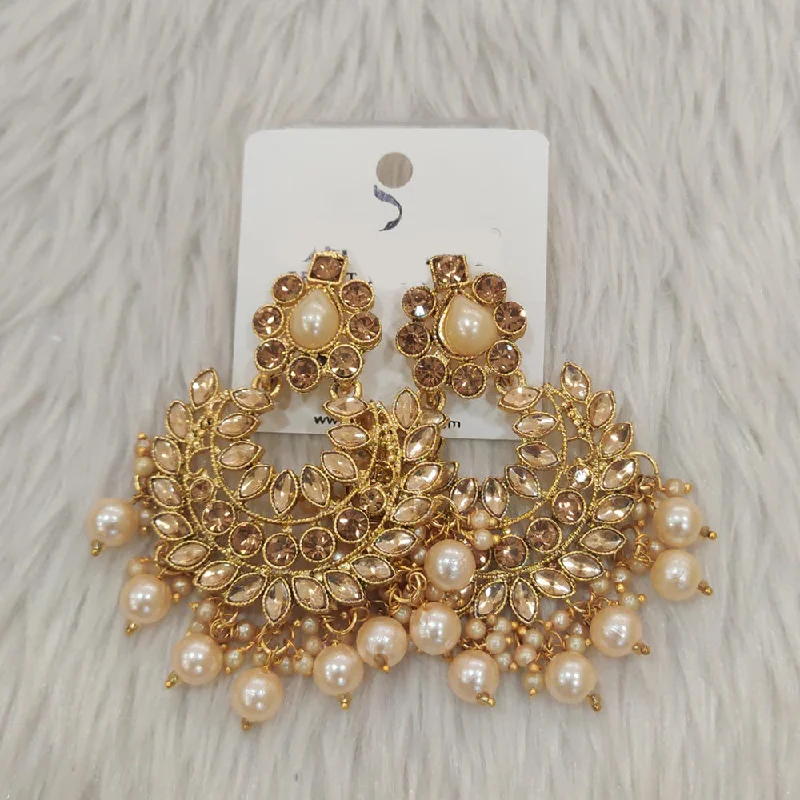 Abstract Shape Earrings-Dhwani Gold Plated Crystal Stone Dangler Earrings