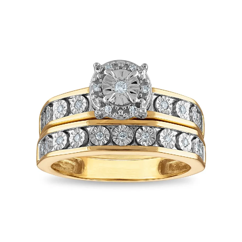 Oval Engagement Ring-1/7 CTW Diamond Illusion Set Classic Bridal Set Ring in 10KT White and Yellow Gold