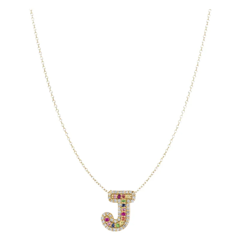 Retro Gold Necklace-Initial Gemstone Necklace