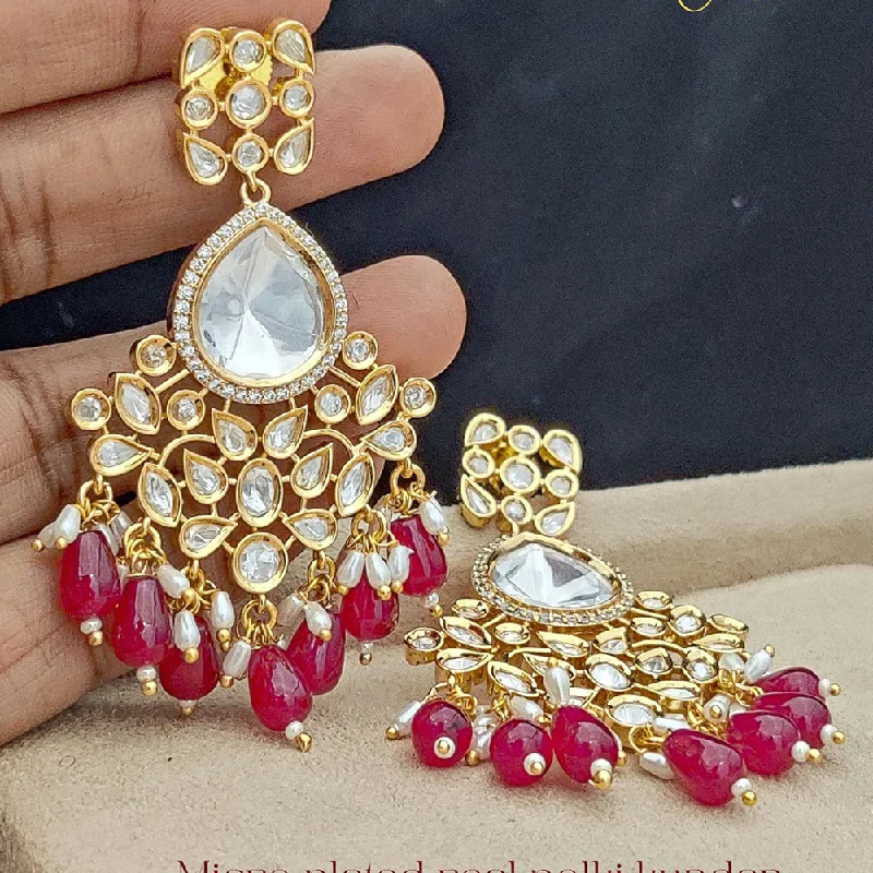 Dangle Earrings for Party-Jewel Addiction Gold Plated Polki Kandan Stone And Pearls Dangler Earrings