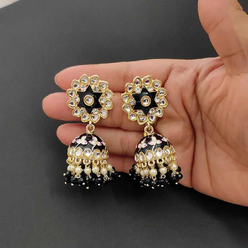 Floral Earrings-Lalso Lifestyle Gold Plated Bollywood Style Big Size Meenakari Kundan Jhumka Earrings