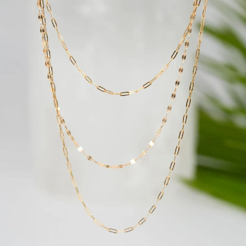 Gold Bar Necklace-14K Golden Triple Waterfall Necklace