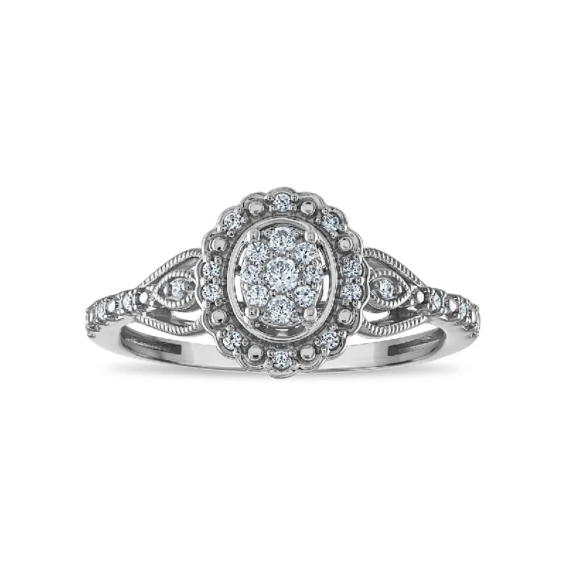 Gold Engagement Ring with Diamond-LoveSong EcoLove 1/6 CTW Lab Grown Diamond Halo Promise Ring in Rhodium Plated Sterling Silver