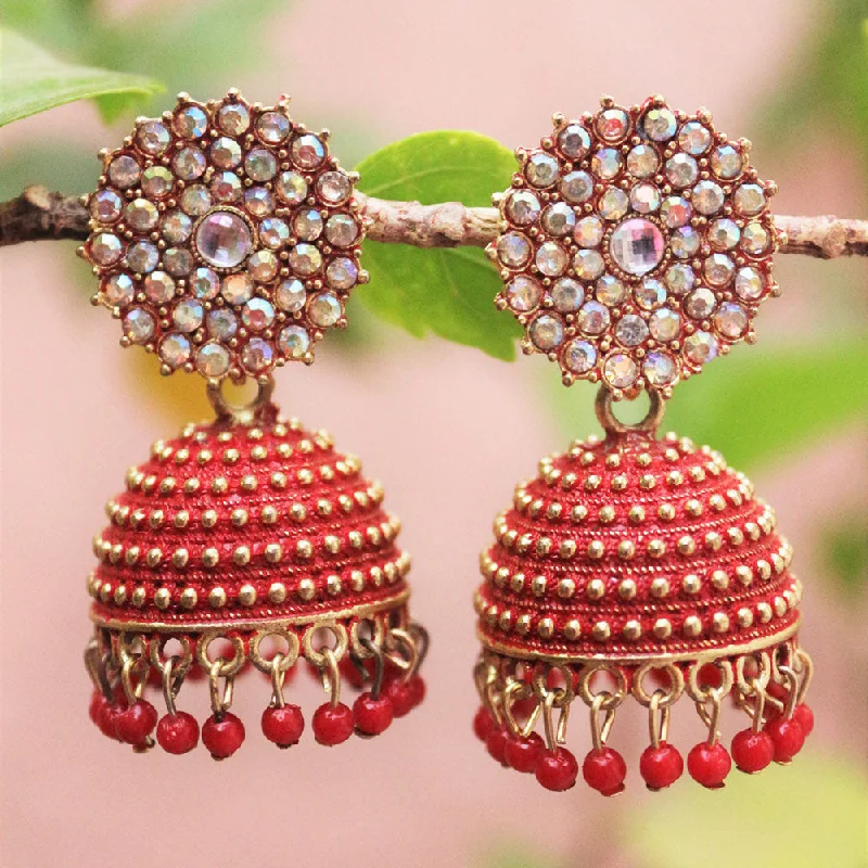 Round Shape Earrings-H K Fashion Gold Plated Austrian Stone Jhumki Earrings