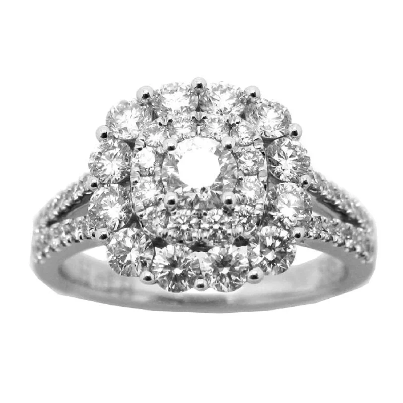 Thin Gold Ring for Women-Signature 1 1/2 CTW Diamond Halo Engagement Ring in 14KT White Gold