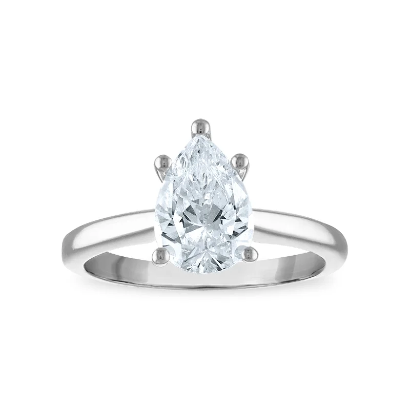 Personalized Ring with Initials-Signature Certificate EcoLove 2 CTW Pear Diamond Solitaire Engagement Ring in 14KT White Gold