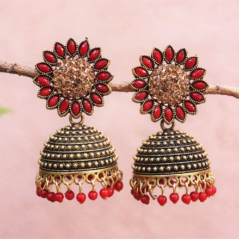 Elegant Gold Earrings-H K Fashion Antic Gold Plated Crystal Stone Jhumki Earrings