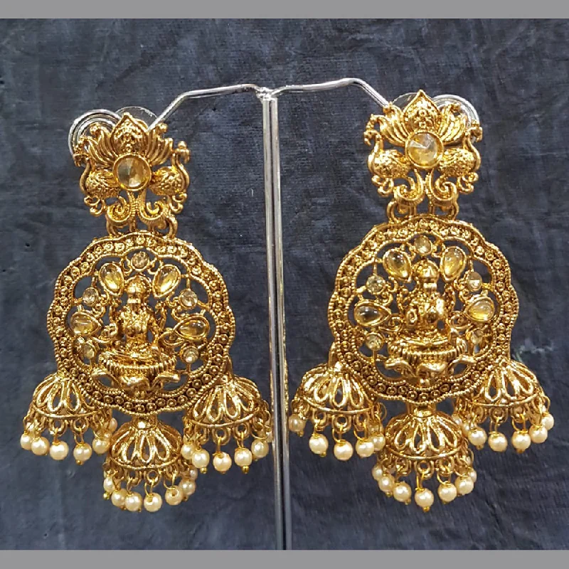 Chunky Earrings-Shreeji Gold Plated Crystal Stone Jhumki Earrings